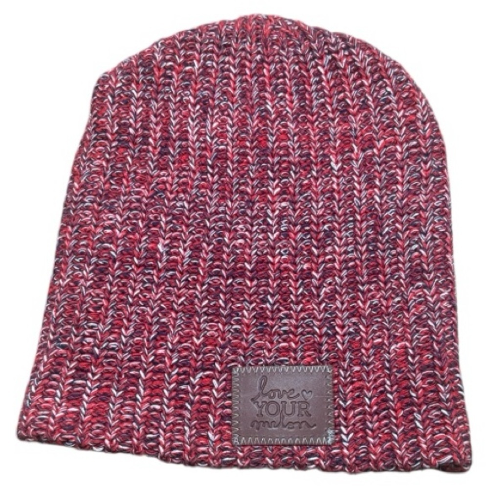 Love Your Melon Knit Beanie Hat Red Black 100% Cotton Winter Cap Made in USA